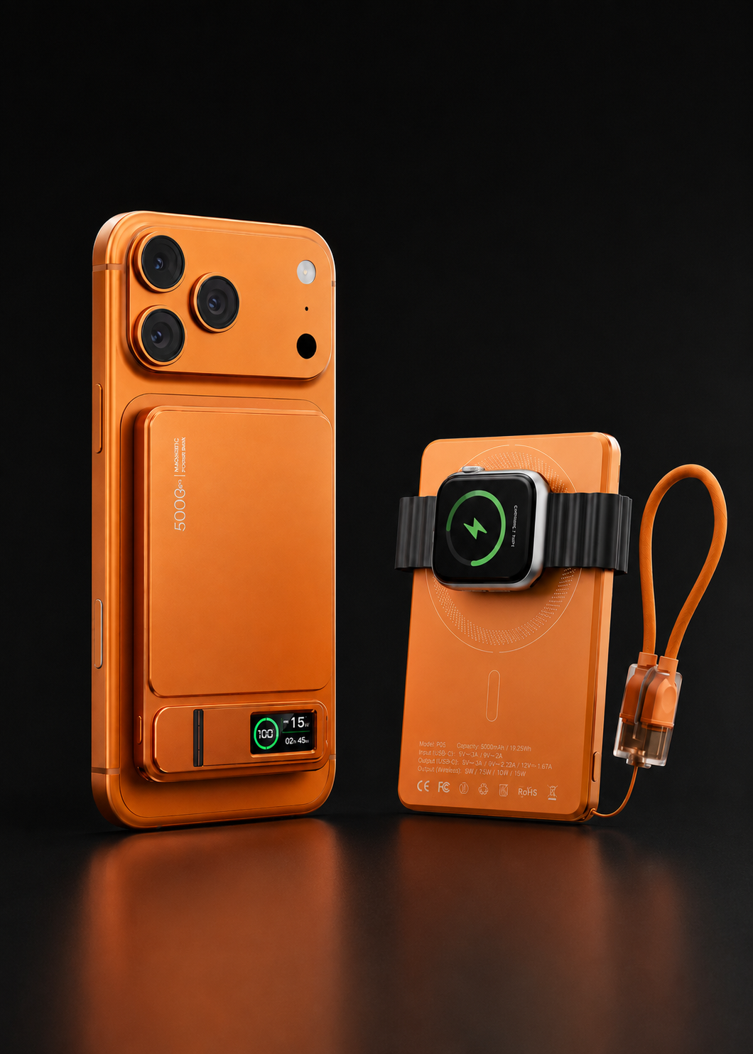 KAVENIQ 3-in-1 Magnetic Power Bank Detailansicht mit Ladekabel