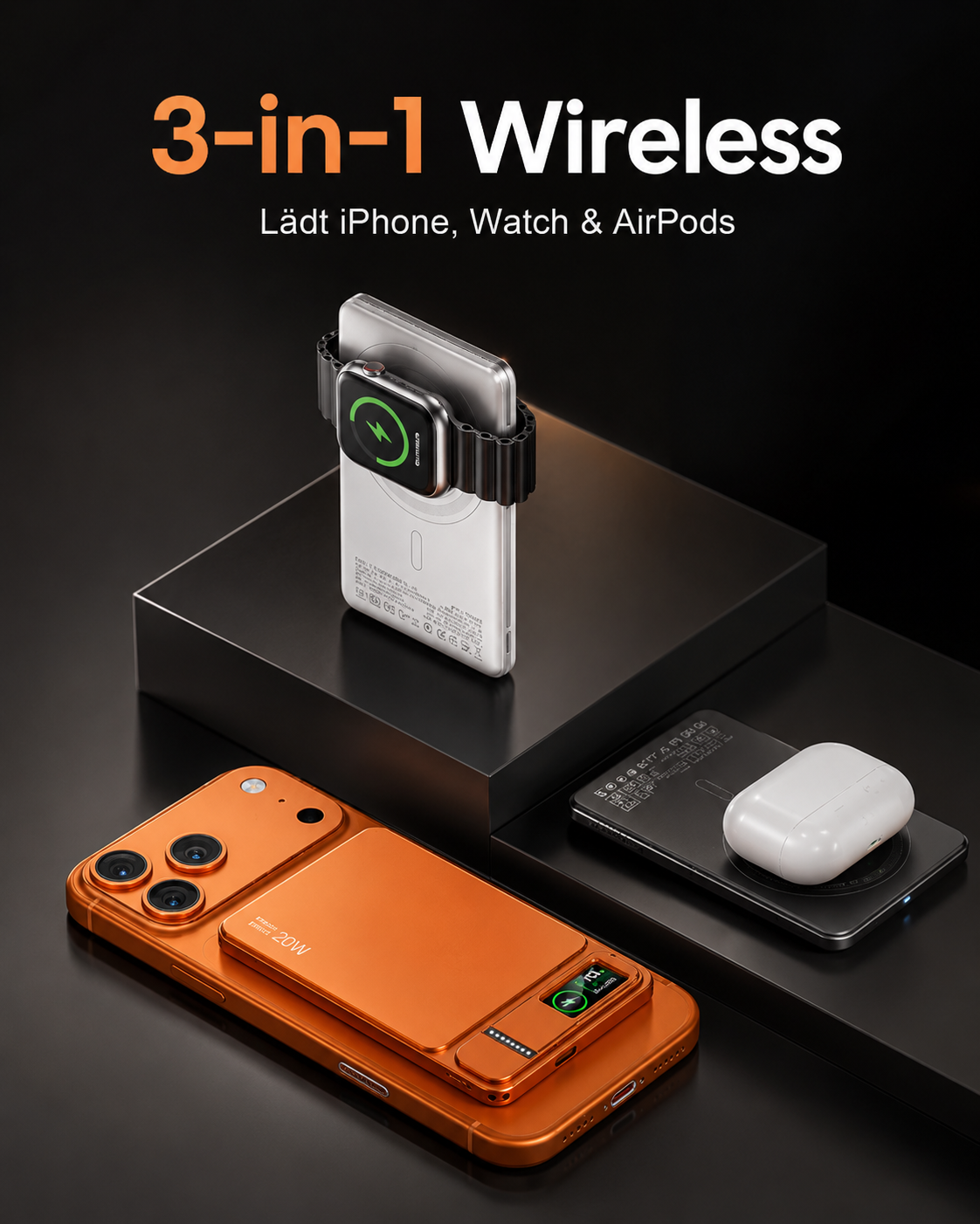 KAVENIQ 3-in-1 Magnetic Power Bank lädt iPhone, Apple Watch und AirPods